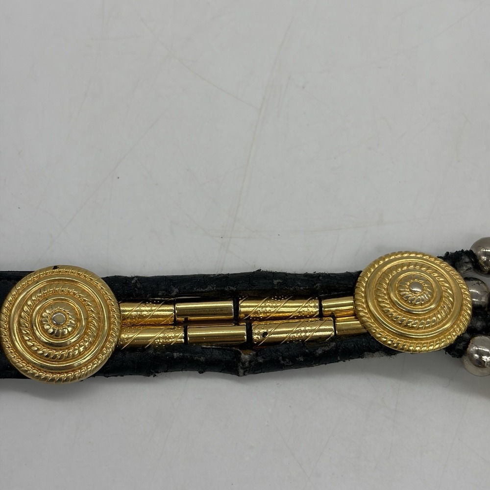 Vintage Avignon Womens M Belt Black Leather Silver & Gold Beading Boho Western - Picture 11 of 16